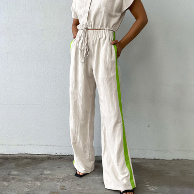 Conjunto Retro Mujer: Blusa Suelta con Cordones y Pantalón Ancho Cintura Alta - Image 14