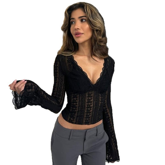 Blusa Ajustada con Escote V y Mangas Acampanadas - Image 5