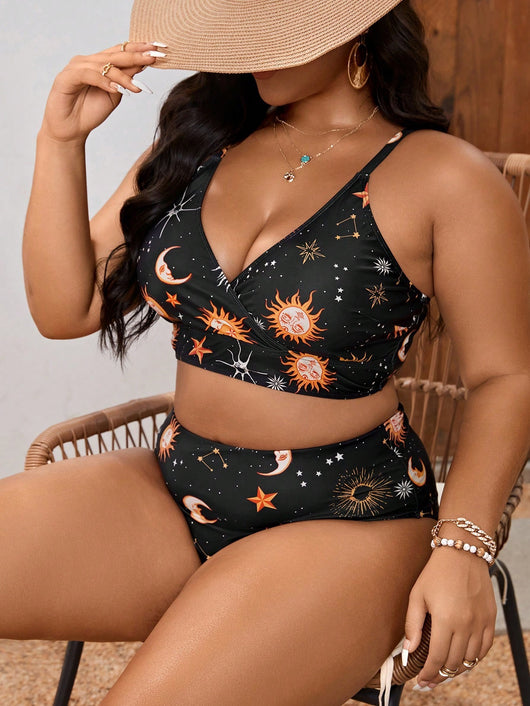 Traje de Baño Mujer Corte Asimétrico Estampado Talla Grande - Image 8