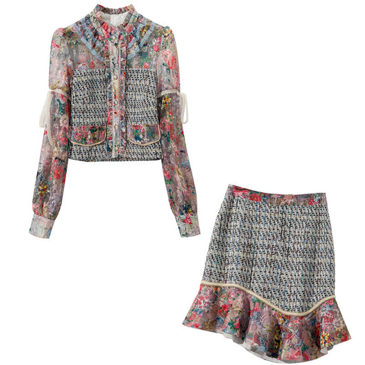 Conjunto Falda Irregular con Blusa de Encaje y Corbata Británica - Image 3