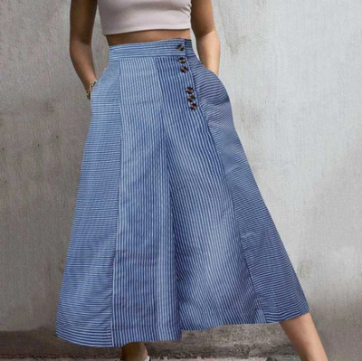 Pantalón Ancho Casual con Cinturón Decorativo y Rayas Irregulares - Image 6