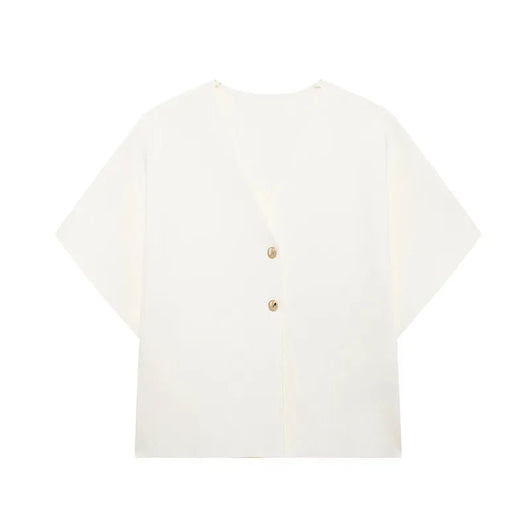 Blusa Rayada Cuello Redondo con Abertura y Manga Corta - Image 6