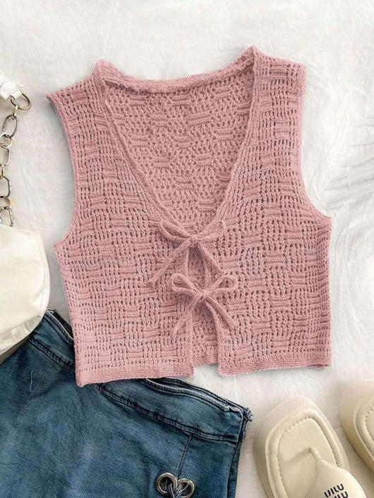 Chaleco Tejido Anudado de Color Liso para Mujer - Estilo Casual Crochet - Image 5