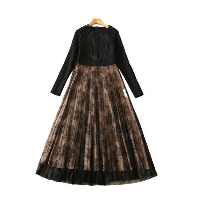 Vestido Largo de Manga Larga con Encaje, Recortes y Malla Tejida - Image 5