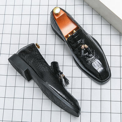 Zapatos de Cuero para Hombre Estilo Coreano con Patrón Cocodrilo y Borlas - Image 4
