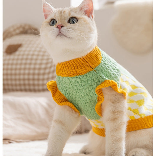 Suéter Tejido de Piña con Bloques de Color para Gatos y Mascotas - Abrigo Cálido Otoño Invierno - Image 12