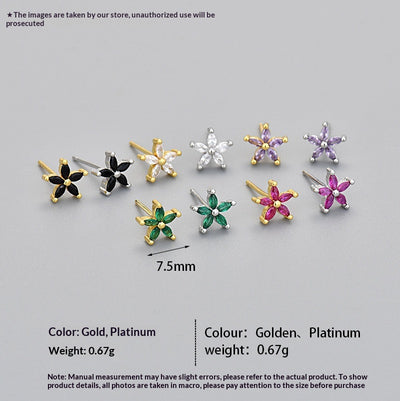 Aretes de Piedra de Caballo con Flor de Cinco Pétalos y Diamantes de Color - Image 16