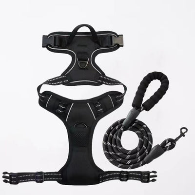 Red and black dog harness with reflective strips, adjustable straps, and a top handle for secure pet control. - Image 33