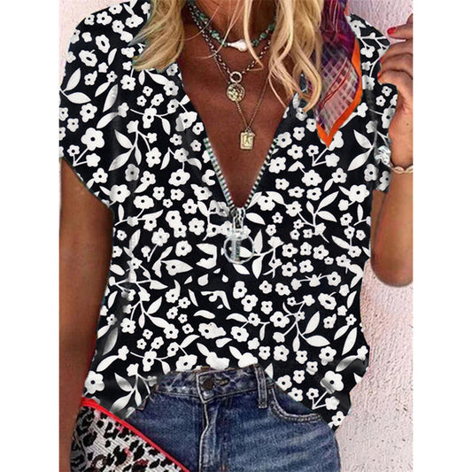 Blusa Floral Escote V Manga Corta - Diseño Fresco para Verano - Image 2