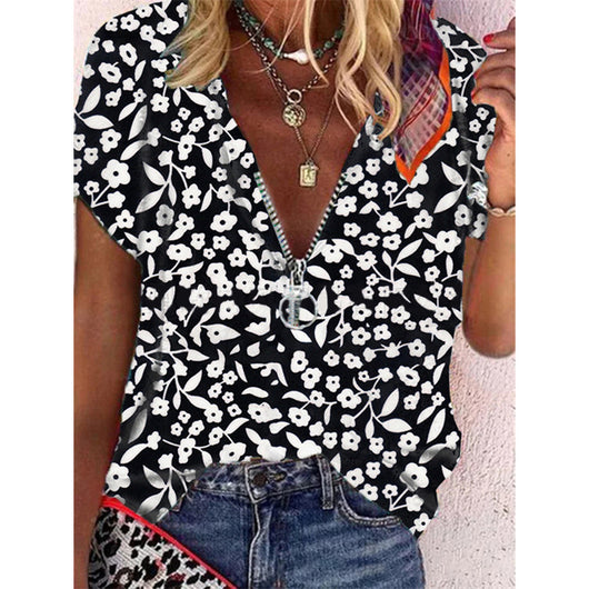 Blusa Floral Escote V Manga Corta - Diseño Fresco para Verano - Image 2