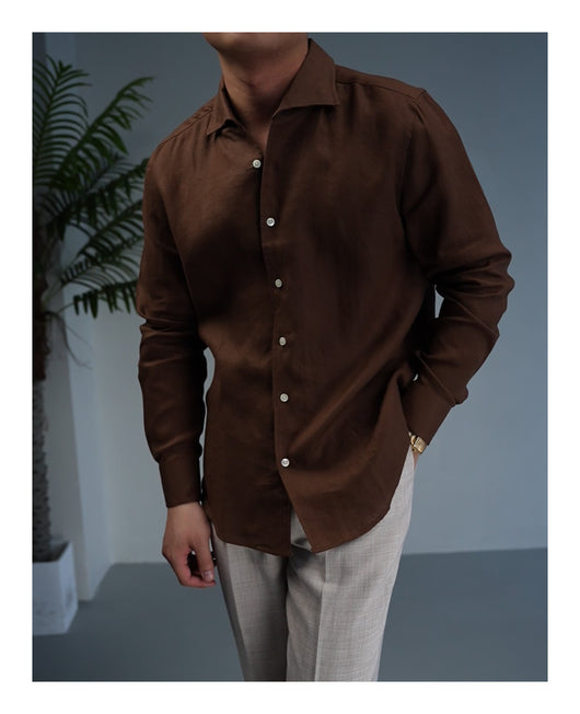 Camisa Ejecutiva de Lino Hombre - Cuello Clásico Manga Larga Transpirable - Image 8