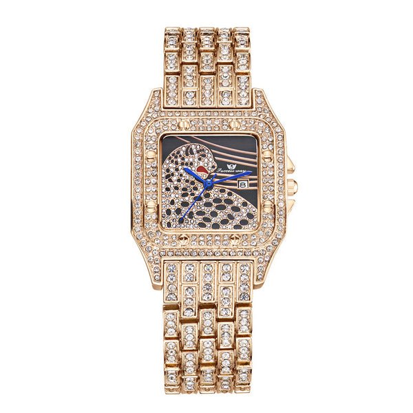 Reloj de Cuarzo para Mujer con Diamantes y Estampado Leopardo