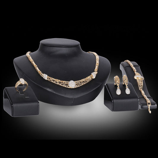 Conjunto de Joyería de Cristal: Collar y Aretes (4 Piezas)