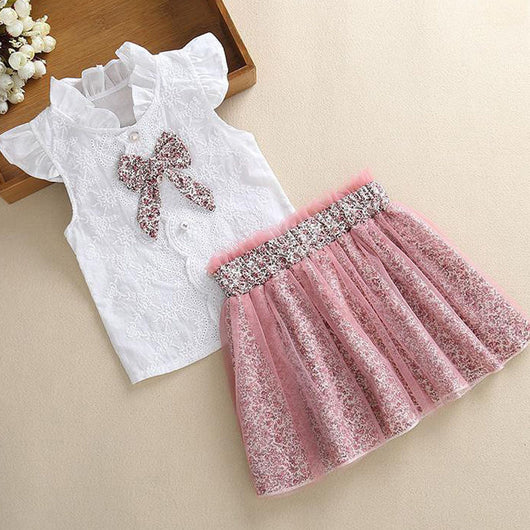 Conjunto de Verano para Niñas con Flores - Blusa Corta y Falda Coordinada - Image 3