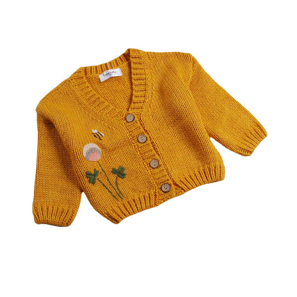 Cardigan Infantil Floral Bordado en Colores Puros