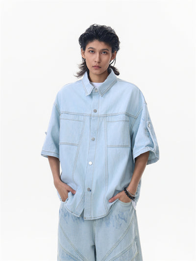 Conjunto de Camisa y Shorts Denim Retro Desgastado para Verano - Image 35