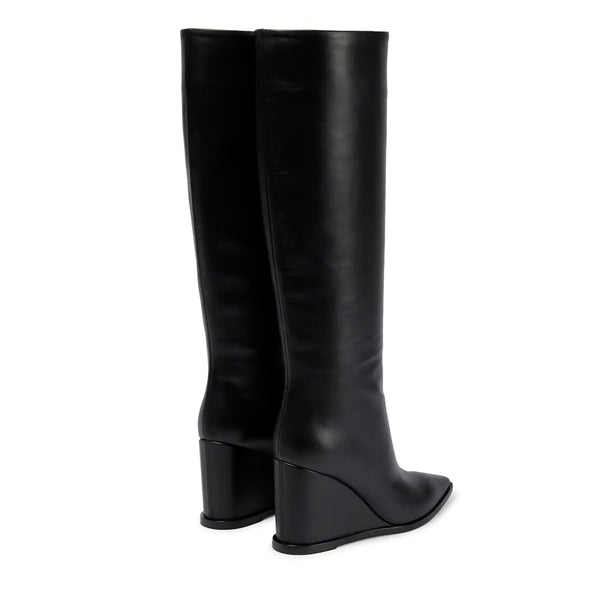 Botas Altas de Cuero con Caña Ancha y Tacón Cuña para Mujer
