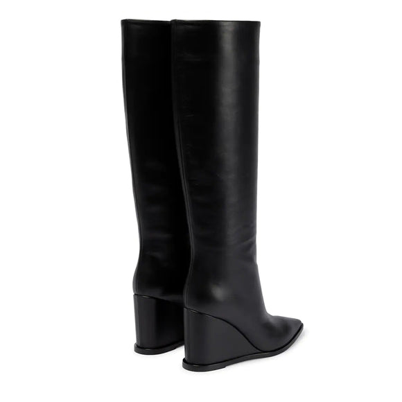 Botas Altas de Cuero con Caña Ancha y Tacón Cuña para Mujer