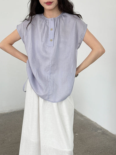 Blusa Tencel Lino Cuello Redondo Ajustada para Mujer - Image 24