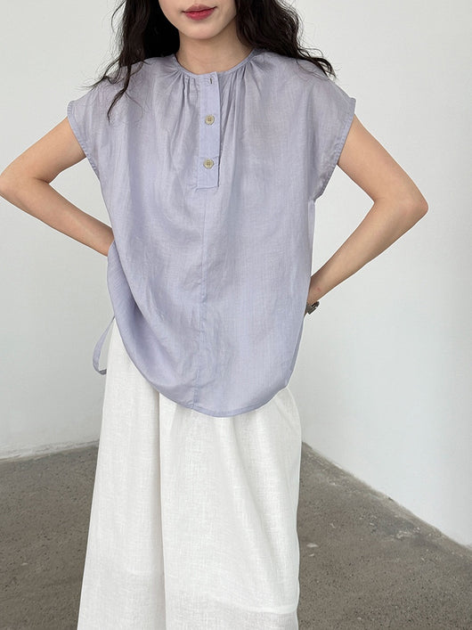 Blusa Tencel Lino Cuello Redondo Ajustada para Mujer - Image 24
