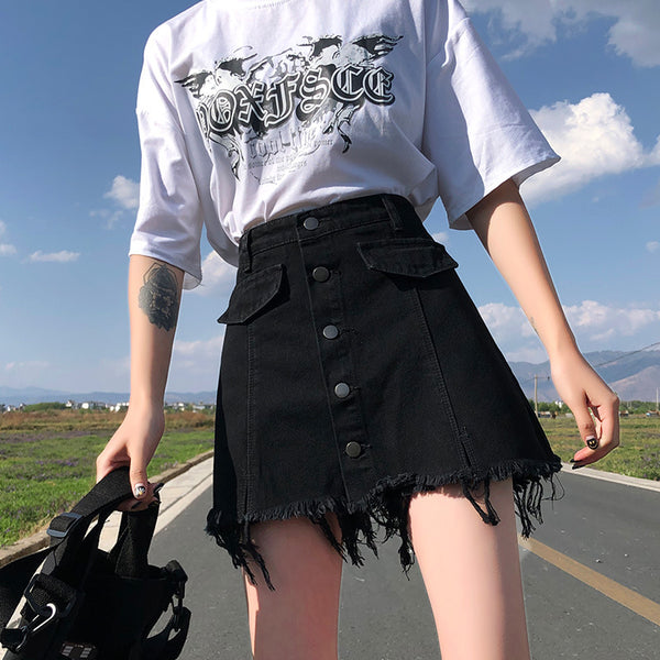 Falda Denim Retro Línea A Media Pierna
