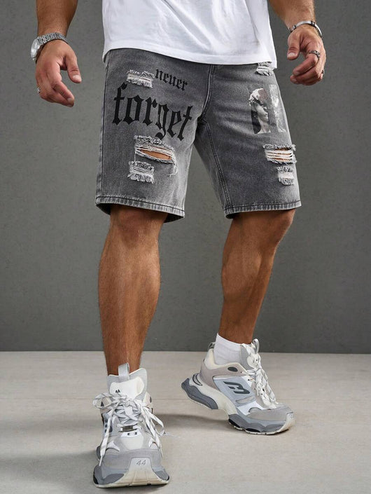 Shorts Estilo Vaquero con Estampado de Letras para Hombre - Image 16