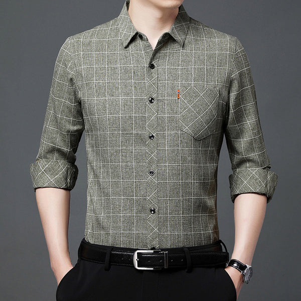 Camisa Cuadriculada de Lino para Hombre Maduro