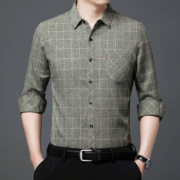 Camisa Cuadriculada de Lino para Hombre Maduro