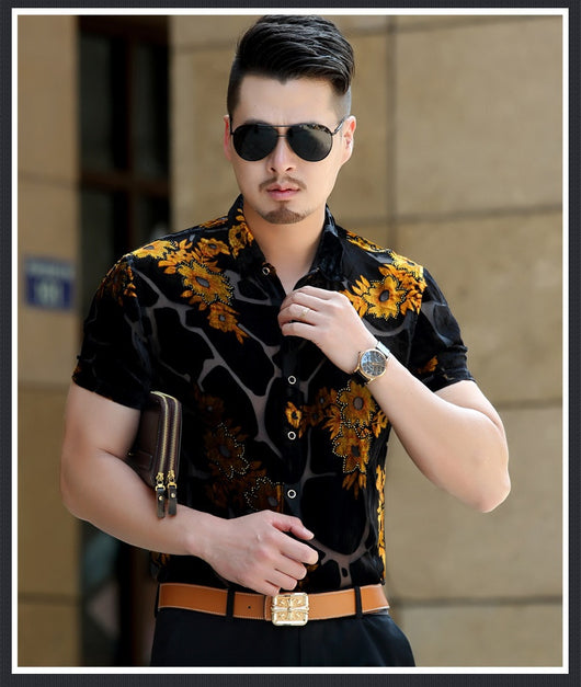 Camisa Terciopelo Dorado Hueca Manga Corta - Image 19