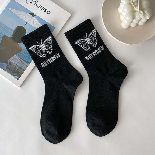 Calcetines Tube Mujer Mariposa - Diseño Cartoon Blanco y Negro - Image 3