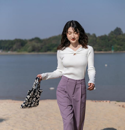 Suéter Ajustado Cuello V para Mujer - Tejido Elegante - Image 12