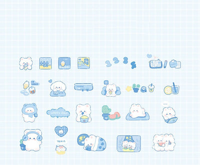 Waxy Ji Blue Mian Series cartoon stickers featuring cute bears and a boy in space with planets, stars, and rockets. - Image 5