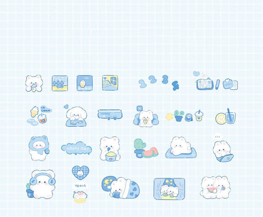 Waxy Ji Blue Mian Series cartoon stickers featuring cute bears and a boy in space with planets, stars, and rockets. - Image 5