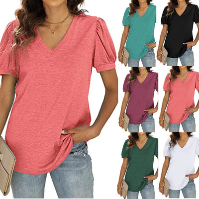 Blusa Casual Mujer Cuello V Manga Abullonada Suelta - Estilo Europeo Americano