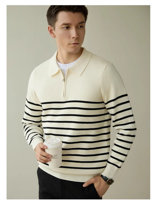 Suéter Business Casual con Cierre Medio y Rayas para Hombre - Image 14