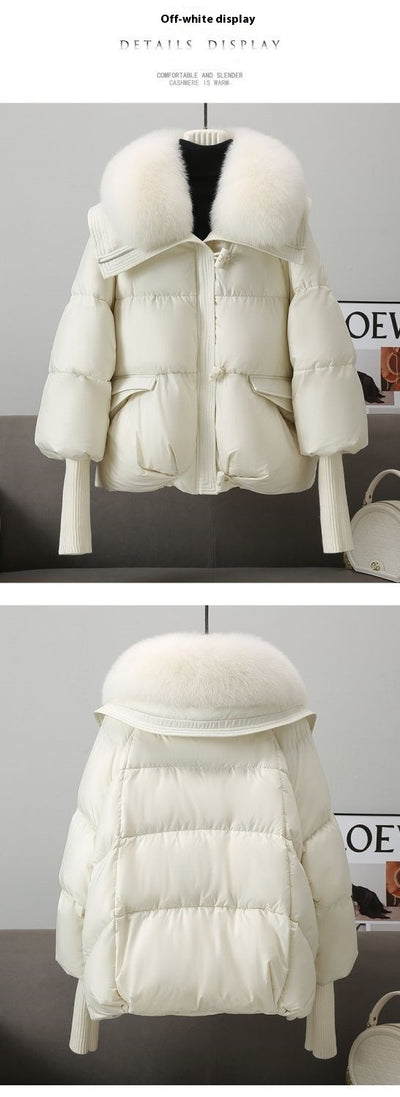 Abrigo Acolchado de Plumón con Cuello de Piel para Mujer - Chaqueta Corta Térmica Invierno - Image 13