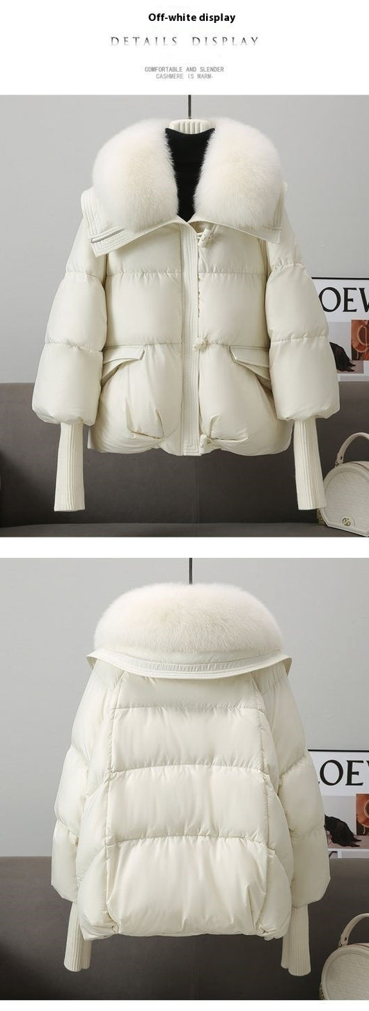 Abrigo Acolchado de Plumón con Cuello de Piel para Mujer - Chaqueta Corta Térmica Invierno - Image 13