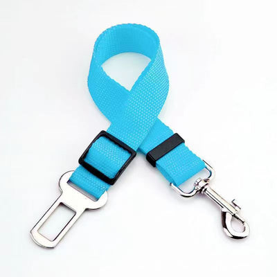 Pink adjustable dog car seat belt with a metal seatbelt buckle and a silver swivel snap hook. - Image 12