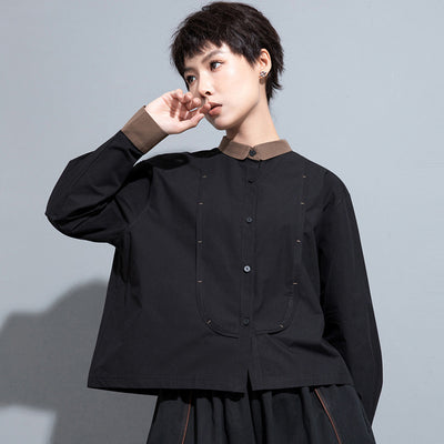 Blusa Larga de Contraste con Costuras Decorativas para Mujer