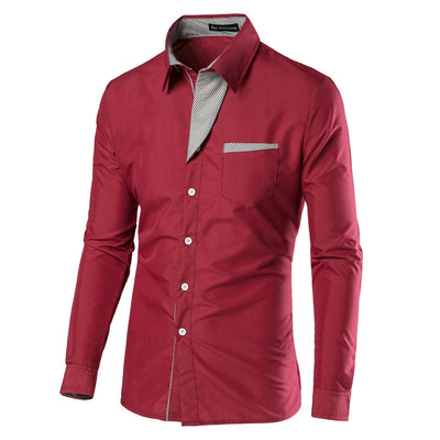 Camisa Slim Fit de Algodón para Hombre - Manga Larga Color Sólido - Image 10