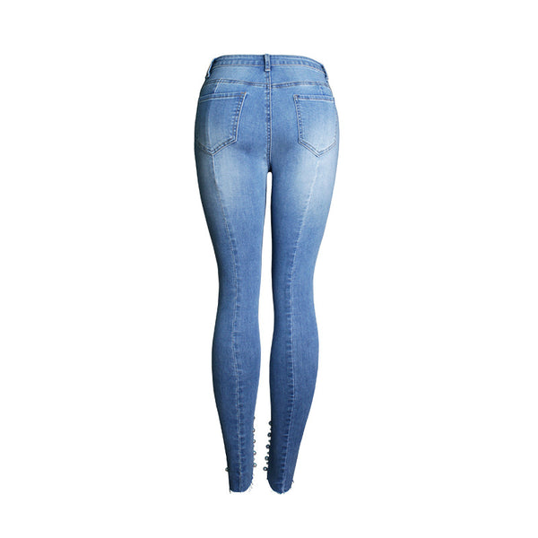 Jeans Slim Skinny Elásticos con Detalles de Cuentas
