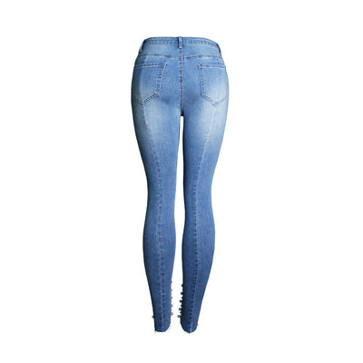 Jeans Slim Skinny Elásticos con Detalles de Cuentas - Image 2