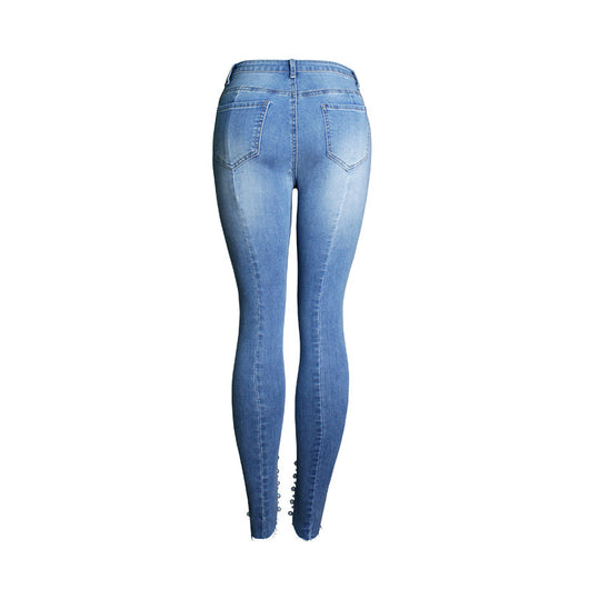 Jeans Slim Skinny Elásticos con Detalles de Cuentas - Image 2