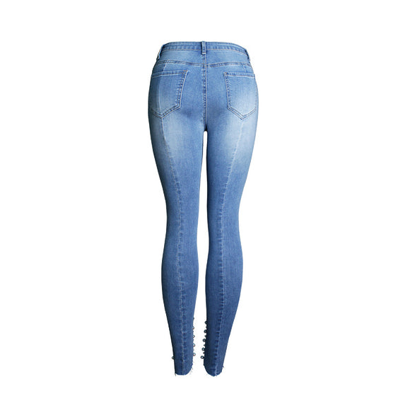 Jeans Slim Skinny Elásticos con Detalles de Cuentas