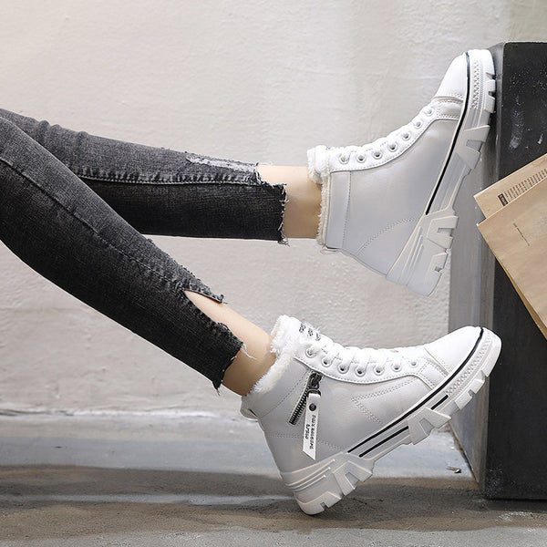 Botas Martin Altas de Cuero con Forro de Terciopelo Blanco