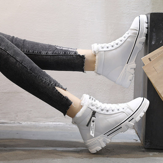 Botas Martin Altas de Cuero con Forro de Terciopelo Blanco