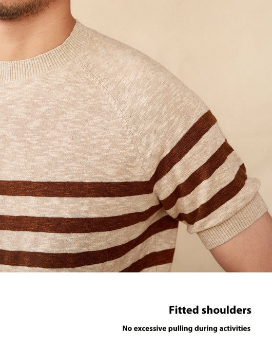 Camiseta de Algodón con Rayas - Cuello Redondo Manga Corta Comfort - Image 13