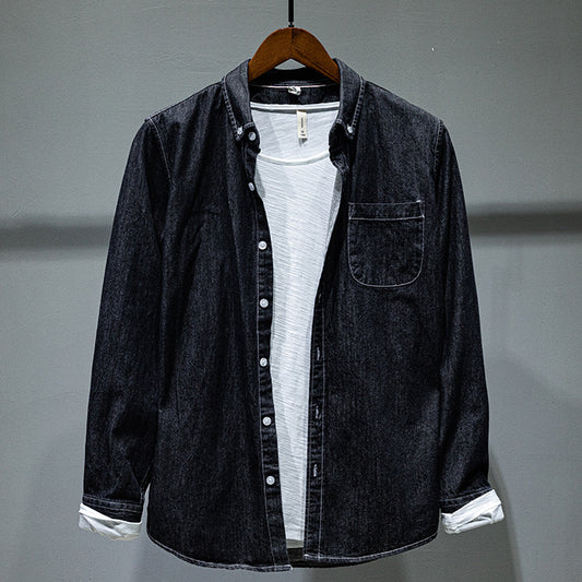 Chaqueta Camisa Denim Manga Larga Hombre Color Sólido - Image 2