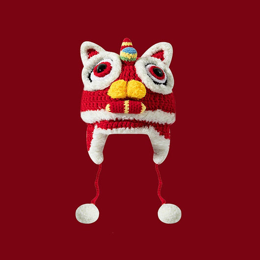 Gorro Tejido Año del Dragón Rojo - Diseño Cabeza de Tigre para Bebé - Image 8