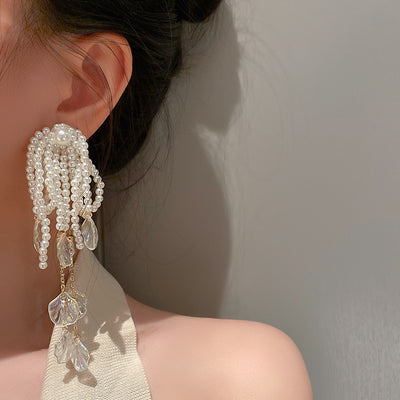 Aretes Largos de Perlas con Moño y Concha - Image 8